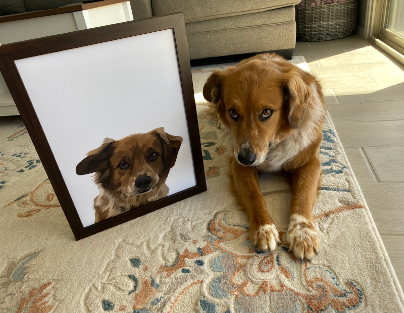 Crown & Paw Pet Portraits - halle lying next to her portrait