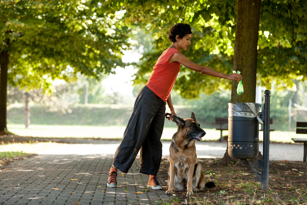 Woman-throwing-away-dog-poop