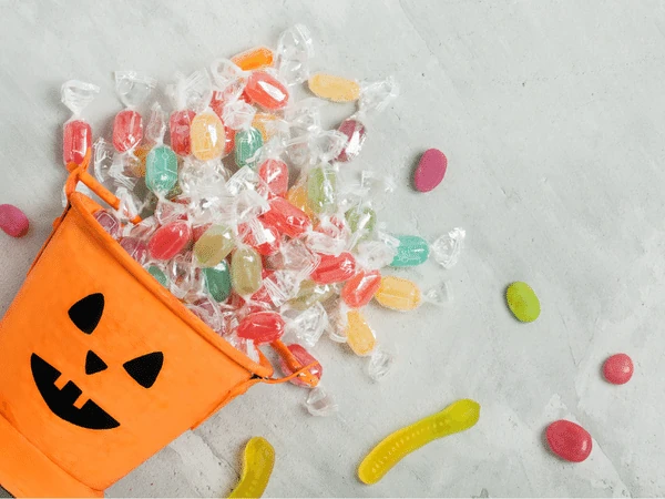 An assortment of Halloween candy that is bad for dogs and cats