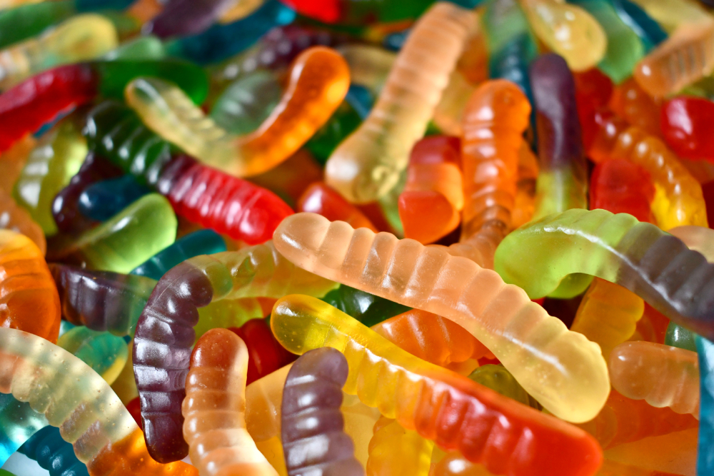 gummy worms candy close up