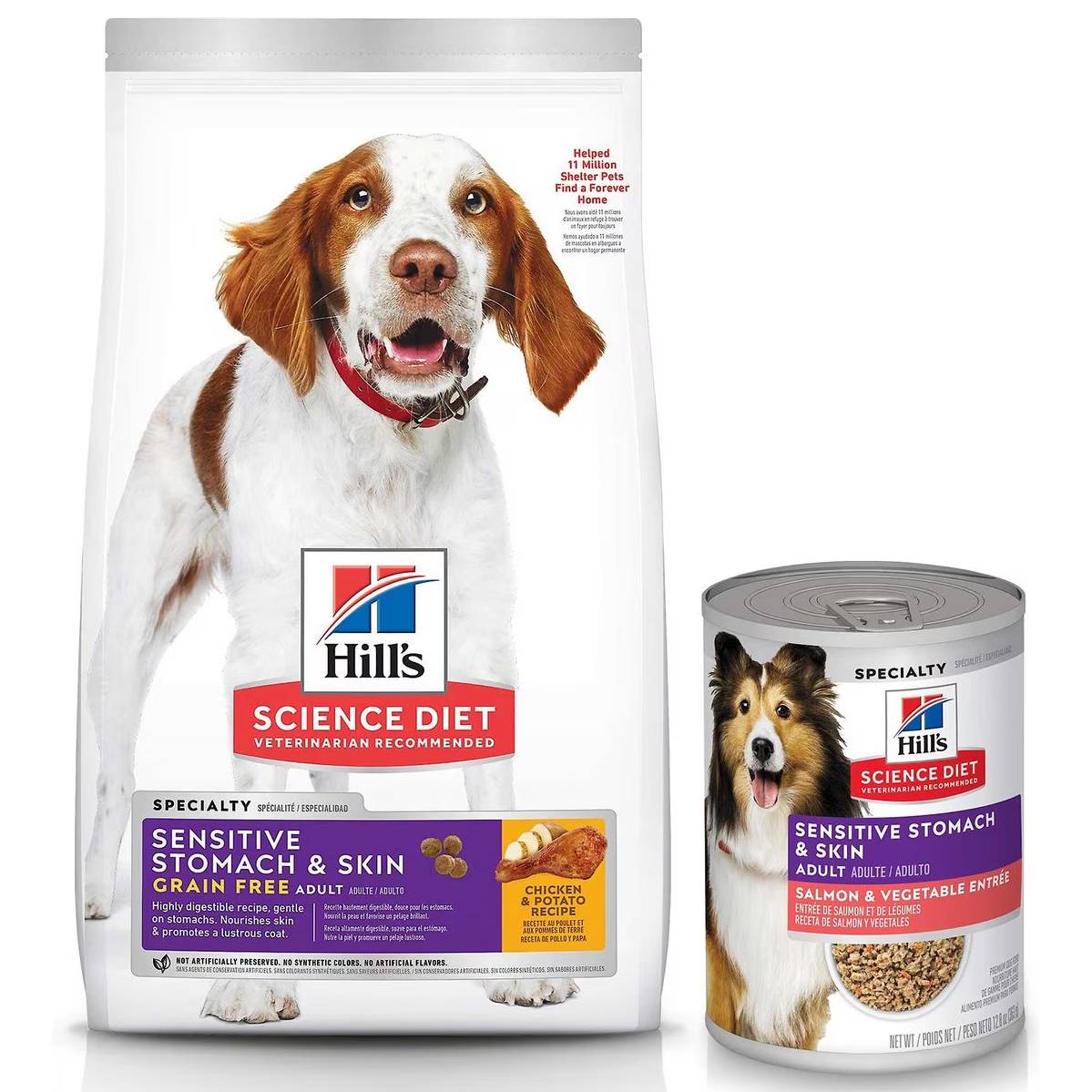 Hill's Science Diet Adult Sensitive Stomach & Skin Grain-Free Chicken & Potato Recipe Dry Food + Salmon & Vegetable Entree Canned Dog Food